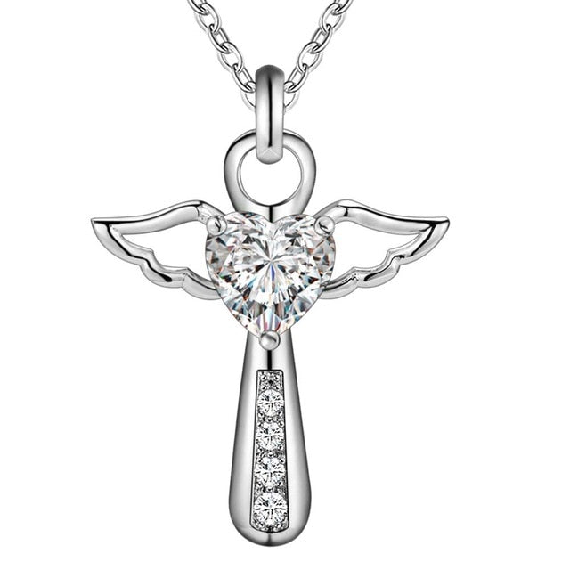 Silver Color Necklace Cross Crystal Pendant Christmas Gift