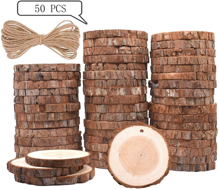 Colorations® Natural Wood Slices, Pre-Drilled - Set with Twine