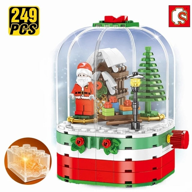 Christmas Sets Winter Village elk Air Balloon Santa Claus Tree Building Blocks friends LED Kids Toys Gift Bricks Educational