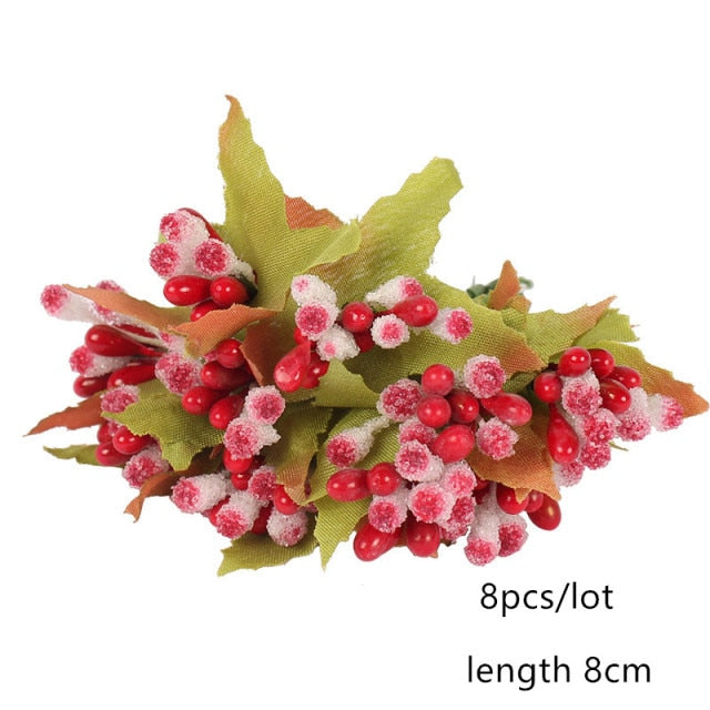 Red Artificial Flowers Stamen Berries Bundle