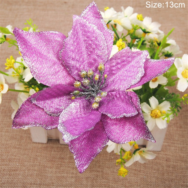 Glitter Flowers for Christmas Tree Decor Artificial Flower