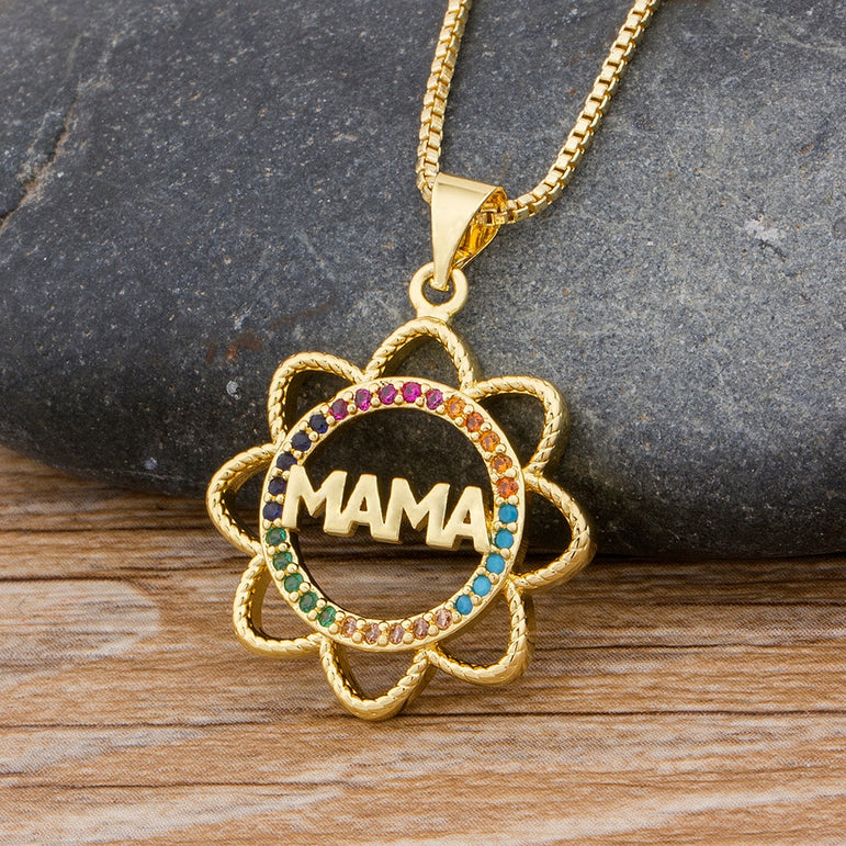 Mamma  Name Pendant Sunflower Chain Necklaces