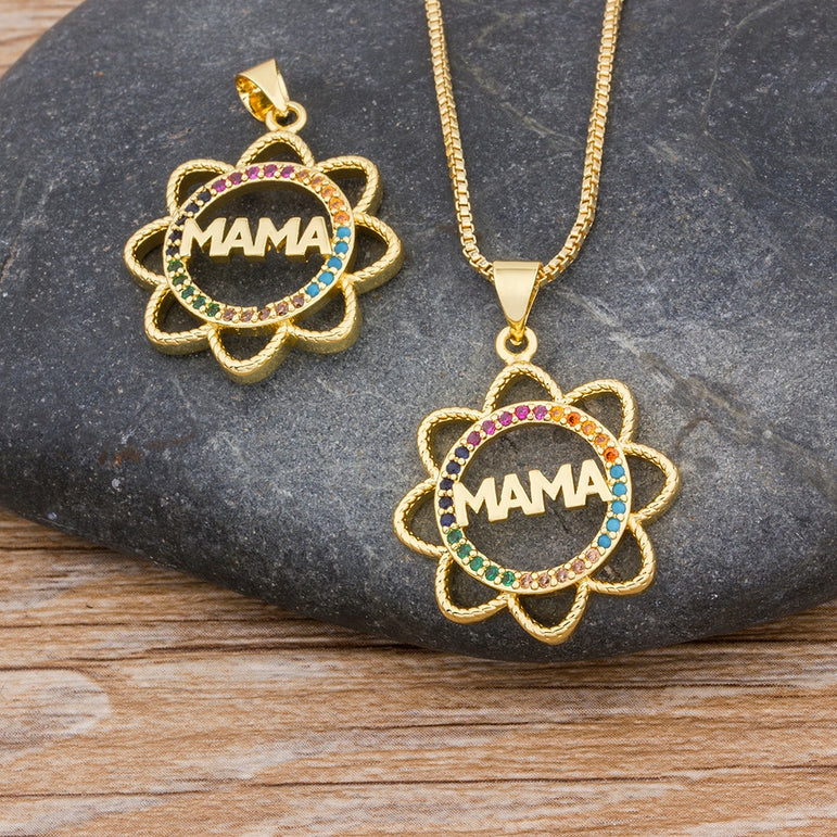 Mamma  Name Pendant Sunflower Chain Necklaces
